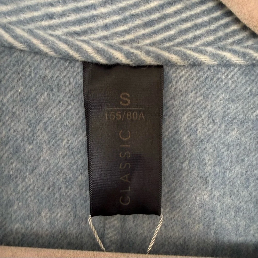 NWT Classic Women's Blue Gray Herringbone Trench Wool Coat Size M - Picture 15 of 15